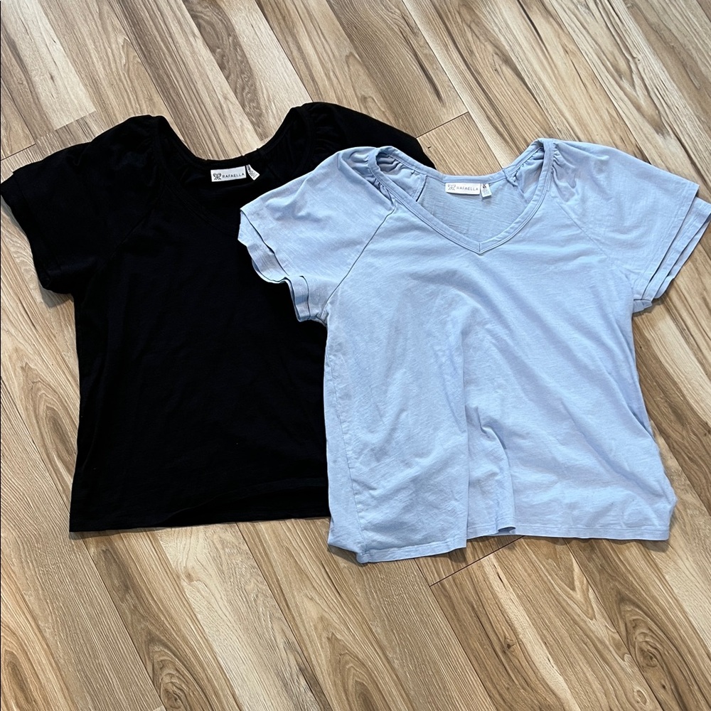 Rafaella Light Blue & Black V-Neck Short Sleeve Tee (set of 2) size Large